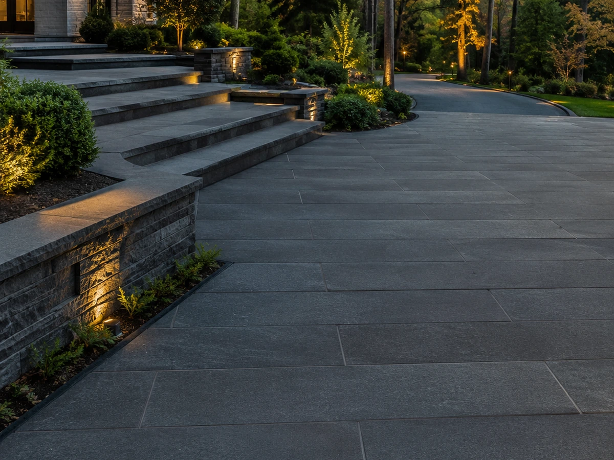 Driveway paving and stone edging