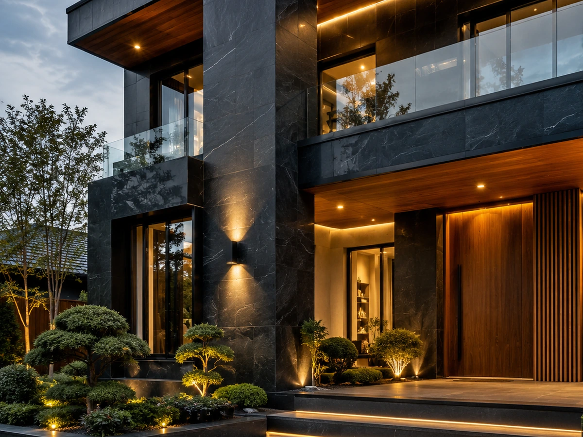 Premium façade with dark stone panels
