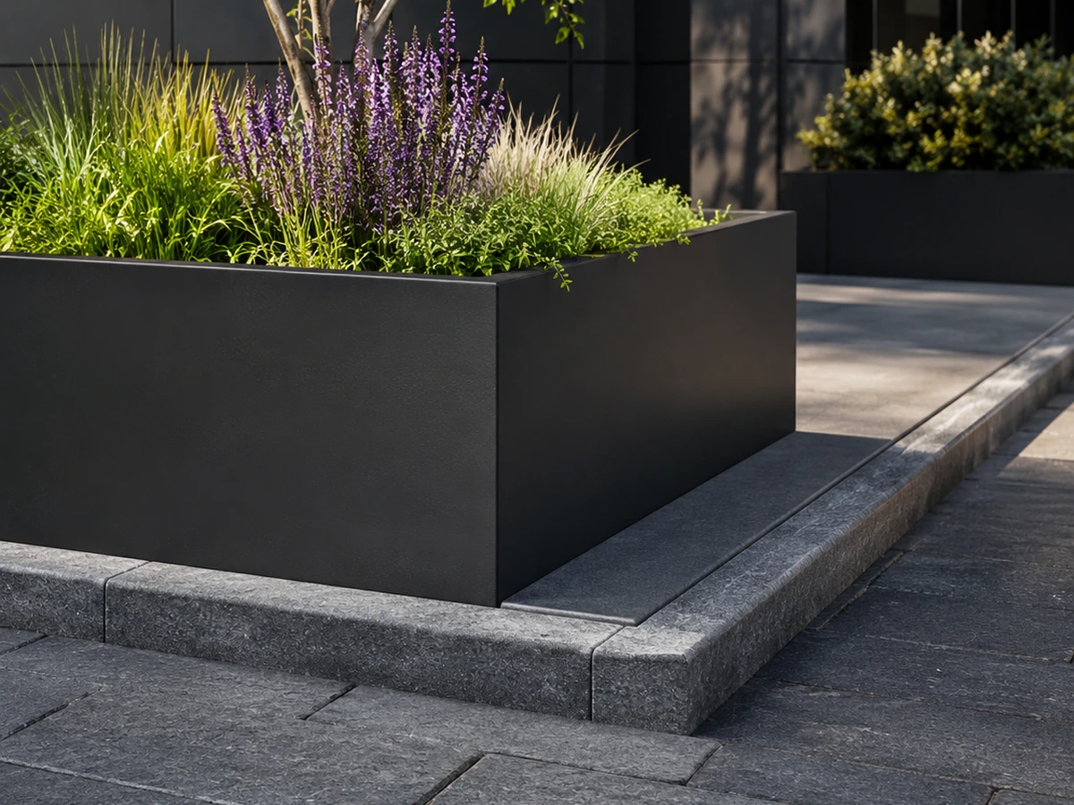 Stone curb in a landscaped commercial space